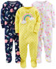 Picture of Simple Joys by Carter's Baby Girls' 3-Pack Snug-Fit Footed Cotton Pajamas, Dinosaur, Space, Rainbow, 12 Months