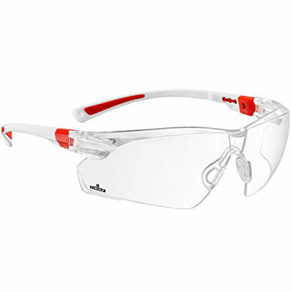 Picture of NoCry Safety Glasses with Clear Anti Fog Scratch Resistant Wrap-Around Lenses and Non-Slip Grips, UV Protection. Adjustable, White & Red Frames