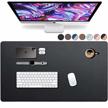Picture of Leather Desk Pad 36" x 20", Vine Creations Office Desk Mat Waterproof Black, Smooth PU Leather Large Mouse Pad and Writing Surface, Top of Desks Protector, Wide Dual-Sided Blotter Accessories Decor