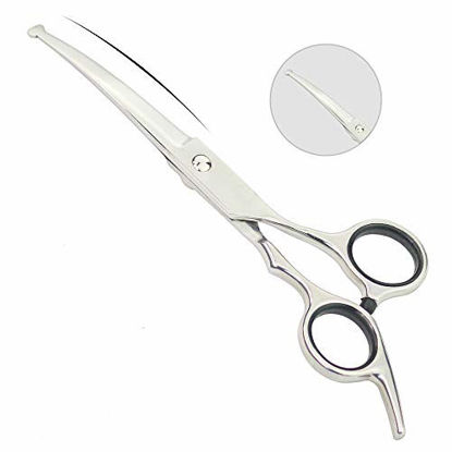 Picture of Chibuy Curved Dog Grooming Scissors with Round Tips, Pet Curved Shear for Dogs and Cats, 4CR Stainless Steel Pets Bending Scissors, Professional Pet Grooming Tools for Home