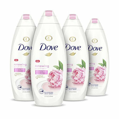 Picture of Dove Body Wash 100% Gentle Cleansers, Sulfate Free Peony and Rose Oil Effectively Washes Away Bacteria While Nourishing Your Skin 22 oz, 4 Count