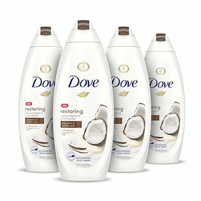Picture of Dove Purely Pampering Body Wash for Dry Skin Coconut Butter and Cocoa Butter Effectively Washes Away Bacteria While Nourishing Your Skin 22 oz, 4 count