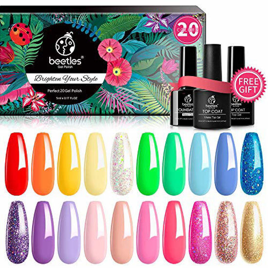 Picture of Beetles Pack of 23 Rainbow Summer Gel Nail Polish Kit, Soak Off LED Lamp Gel Nail Polish Set Glitter Nude Gel Polish Starter Kit with Glossy & Matte Top Gel Base Coat Kaleidoscope