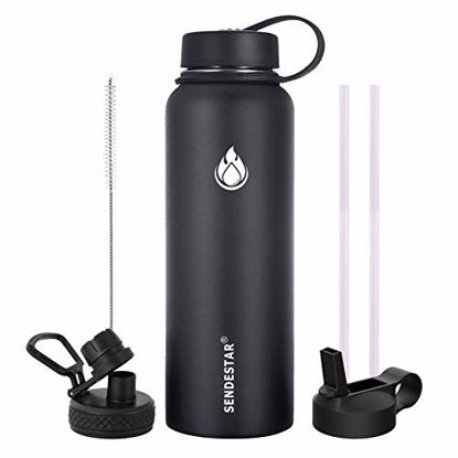 Picture of SENDESTAR Stainless Steel Water Bottle,2 or 3 Lids(18 oz, 24oz,32 oz,40 oz,64oz 87oz),Double Wall Vacuum Insulated Leak Proof, Wide Mouth Water bottle (32 oz-3 lids, 01.Black)