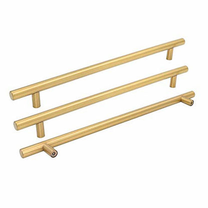 Picture of Goldenwarm 5pcs Brushed Brass Cabinet Cupboard Drawer Door Handle Pull Knob for Furniture Kitchen Hardware 10in Hole Center 12-3/5in Overall Length