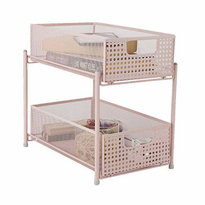 Picture of Mind Reader Cabinet, Mesh Storage Baskets Organizer, Home, Office, Kitchen, Bathroom, One Size, Pink 2 Tier Heavy Duty