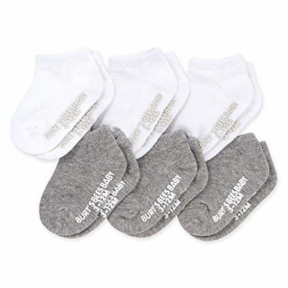 Picture of Burt's Bees Baby, Unisex Baby, 6-pack Ankle With Non-slip Grips, Made With Organic Cotton Casual Sock, Heather Grey/White, 0-3 Months US