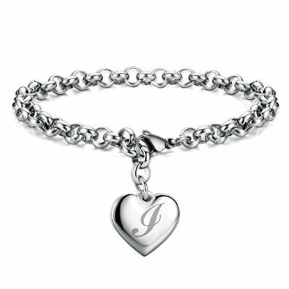 Picture of Initial Charm Bracelets Stainless Steel Heart 26 Letters Alphabet Bracelet for Women Valentine's Day Gifts