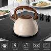 Picture of Tea Kettle, 2.7 Quart BELANKO Teapot for Stovetops Wood Pattern Handle with Loud Whistle Food Grade Stainless Steel Tea Pot Water Kettle - White
