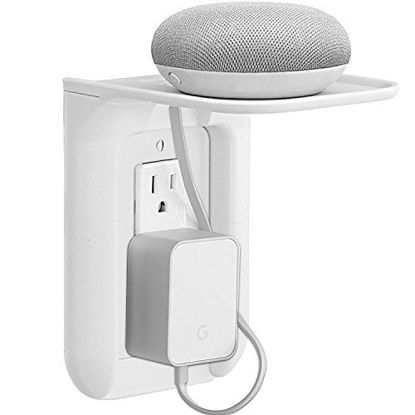 Picture of WALI Wall Outlet Shelf Standard Vertical Duplex Décor Outlet with Cable Channel for Cell Phone, Dot 1st and 2nd 3rd Gen, Google Home, Speaker up to 10 lbs (OLS001-W), White, 1 Pack