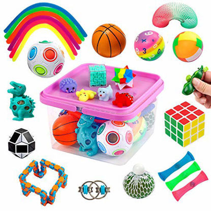 Picture of Sensory Fidget Toys Set, Fidget Sensory Toys Bundle for Kids Autism, ADHD, Adults Anxiety Stress Relief Kit with Stress Balls, Squishy, Stretchy String, Puzzle Balls Variety 27 Pack