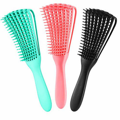 Picture of 3 Pack Hair Detangler Brush for Afro America/African Hair Textured 3a to 4c Kinky Wavy/Curly/Coily/Wet/Dry/Oil/Thick/Long Hair, Detangling Brush for Natural Hair, Exfoliating Your Scalp for Beautiful
