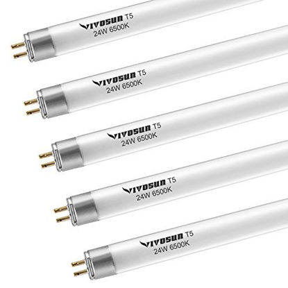 Picture of VIVOSUN 22IN 24W 6500K T5 HO Fluorescent Tubes Cool White Grow Light Bulbs for 2FT T5 Fixture Pack of 5