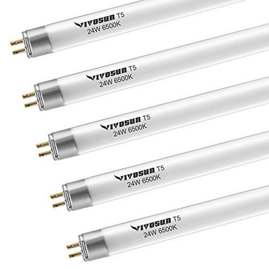Picture of VIVOSUN 22IN 24W 6500K T5 HO Fluorescent Tubes Cool White Grow Light Bulbs for 2FT T5 Fixture Pack of 5