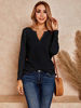 Picture of Womens V Neck Shirts Long Sleeve Waffle Knit Loose Fitting Warm Tee Tops (X-Small, Black)