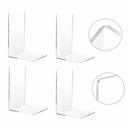 Picture of CY craft 4 Pieces Bookends,Clear Acrylic Bookends for Shelves,Heavy Duty Book Ends and Desktop Organizer,Book Stopper for Books/Movies/CDs,7.3 ×4.8× 4.8 inch