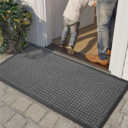 1/2 PCS Door Mat Outside Inside with Non-Slip TPR Rubber Backing, 17 X 30  Doormat for Entrance Way Outdoors Indoor, Striped Entryway Rug, Floor Mat  for Home, Low Profile, Super Absorbent, Machine