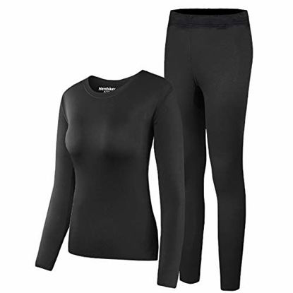Picture of HEROBIKER Women's Thermal Underwear Set, Ultra Soft Thermal Shirt Long Johns with Fleece Lined - Winter Base Layer SetsL, Black