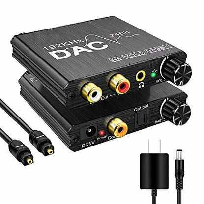 Picture of 192KHz Digital to Analog Audio Converter with Bass and Volume Adjustment,Digital SPDIF/Optical/Toslink/Coaxial to Analog Stereo L/R RCA and 3.5mm Jack Converter for PS3 PS4 DVD AppleTV Home Cinema
