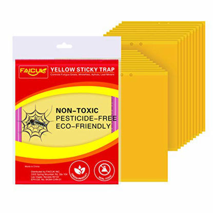 Picture of Faicuk 20-Pack Dual-Sided Yellow Sticky Traps for Flying Plant Insect Like Fungus Gnats, Aphids, Whiteflies, Leafminers - (6x8 Inches, Twist Ties Included)