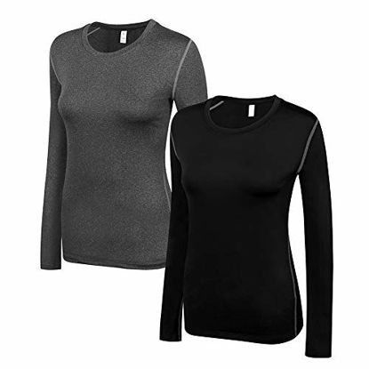Picture of WANAYOU Women's Workout Tops Athletic Long Sleeve T Shirt Yoga Tops Gym Sports T-Shirt Activewear,2 Pack(Black/Grey),M