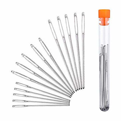 Picture of Large Eye Blunt Needles, 15 Pcs Stainless Steel Yarn Knitting Needles, Extra Large-Eye Yarn Sewing Needles, Knitting Darning Needles with Clear Bottle, Suitable for Crochet Projects, Silver