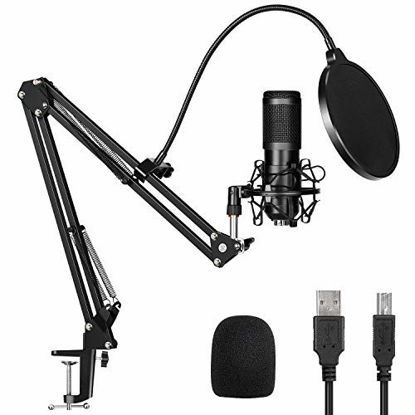 Picture of USB Streaming Podcast Microphone Kit,TUOXS Professional 192KHZ/24Bit Studio Cardioid Condenser Computer PC Mic Kit with Scissor Arm Shock Mount Stand Pop Filter for Music Recording,YouTube