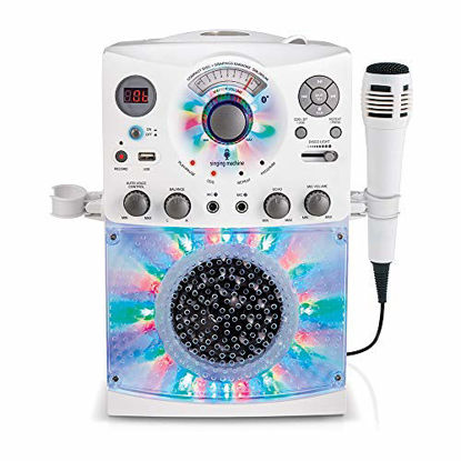 Picture of Singing Machine SML385UW Bluetooth Karaoke System with LED Disco Lights, CD+G, USB, and Microphone, White