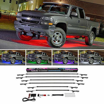 Picture of LEDGlow 6pc Multi-Color Truck Slimline LED Underbody Underglow Accent Neon Lighting Kit - 10 Solid Colors - 13 Unique Patterns - Music Mode - Water Resistant Tubes - Includes Control Box & Remote