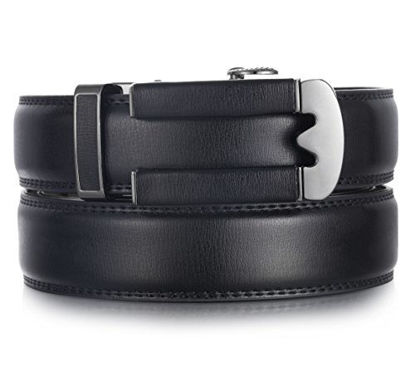 Picture of Mio Marino Ratchet Belts for Men - Genuine Leather Dress Belt - Automatic Buckle - Slim Classic- Black - Adjustable from 28" to 44" Waist