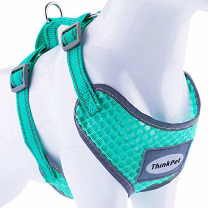 Picture of ThinkPet Reflective Breathable Soft Air Mesh No Pull Puppy Choke Free Over Head Vest Ventilation Harness for Puppy Small Medium Dogs and Cats Neon Green Neck 13-20 in/Chest 18-30 in