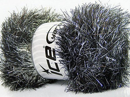 Picture of Large 100 gram skein Silver Black Eyelash Dazzle Metallic Eyelash Yarn