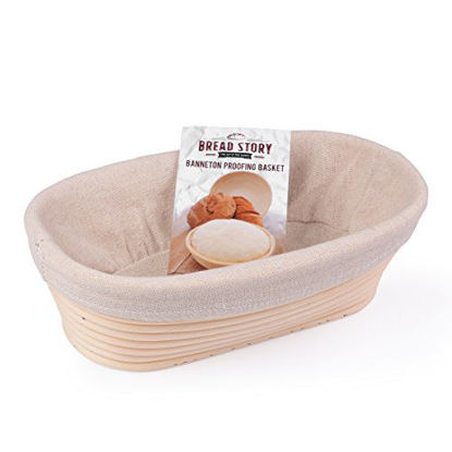 Picture of (10x6 inch) Oval Proofing Basket Set by Bread Story Oval Brotform Handmade Unbleached Natural Cane Bread Baking Kit with Cloth Liner Bread Baking e-book Course