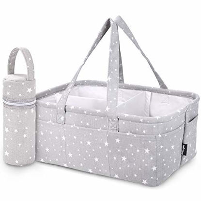 Picture of StarHug Baby Diaper Caddy Organizer - Baby Shower Basket | Large Nursery Storage Bin for Changing Table | Car Travel Tote Bag | Newborn Registry Must Have | Bonus Bottle Cooler | Gray