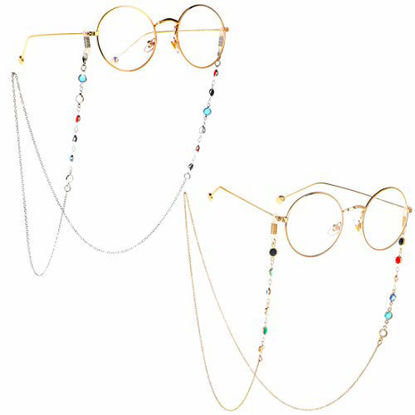 Picture of LANG XUAN Eyeglass Chains Glasses Reading Eyeglasses Holder Strap Cords Lanyards - Eyewear Retainer for Women (Stone Gold+Silver)