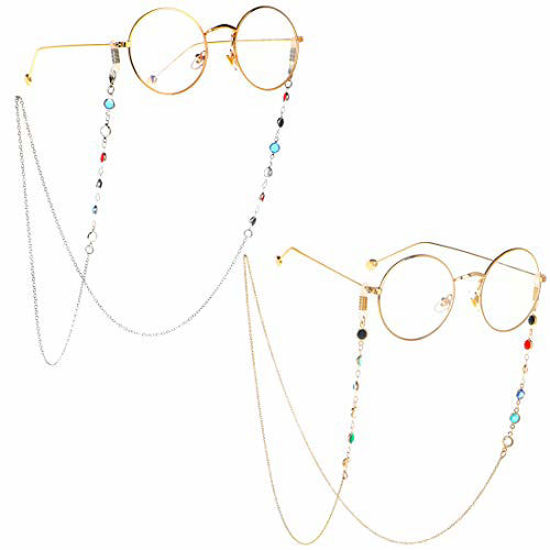 Picture of LANG XUAN Eyeglass Chains Glasses Reading Eyeglasses Holder Strap Cords Lanyards - Eyewear Retainer for Women (Stone Gold+Silver)