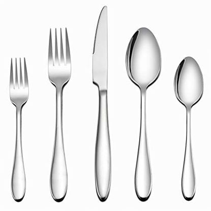 Picture of LIANYU Flatware Set, 40 Piece Silverware Set, Stainless Steel Home Kitchen Hotel Restaurant Tableware Cutlery Set, Service for 8, Mirror Finished, Dishwasher Safe