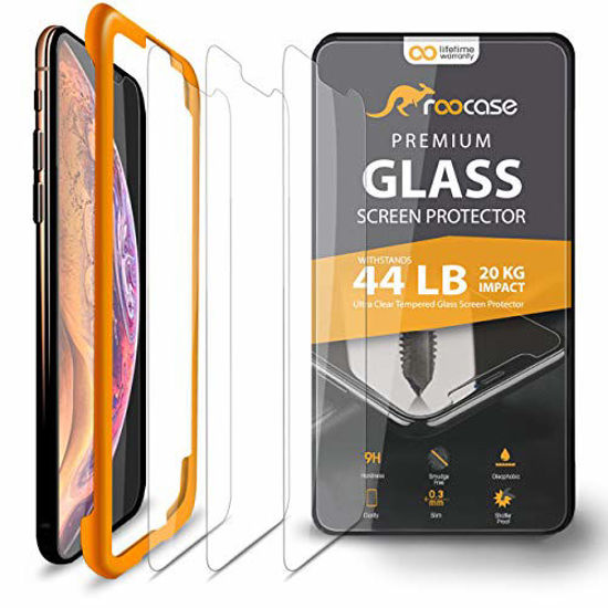 Picture of rooCASE 3-Pack Screen Protector for iPhone 11 Pro / iPhone XS / X, Reinforced Tempered Glass Screen Protector with Alignment Frame for iPhone 11 Pro / iPhone XS / X [Case Friendly]