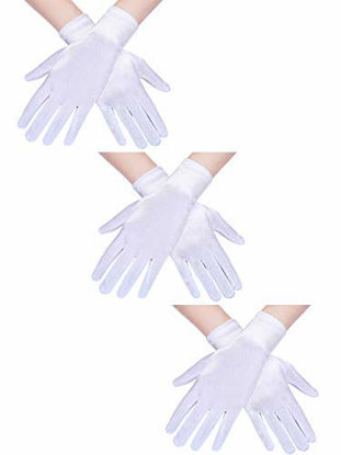 Jovitec 3 Pairs Women Short Satin Gloves Wrist Length Gloves Gown Gloves Opera Gloves for Party