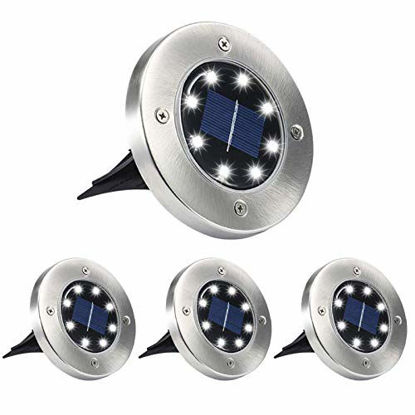 Picture of Aogist Solar Ground Lights,Solar Powered Disk Lights Waterproof Garden Pathway Outdoor In-Ground Lights for Yard,Deck,Lawn,Patio and Walkway,White (4 Pack) (White)