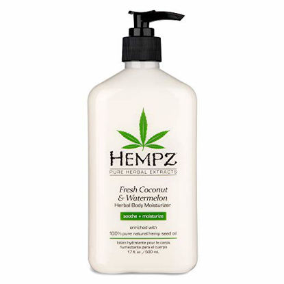Picture of Hempz Fresh Coconut & Watermelon Moisturizing Skin Lotion, Natural Hemp Seed Herbal Body Moisturizer with Chamomile & Avocado Extracts, Vitamins  A, C, E & D, 17 oz
