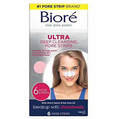 Picture of Bioré Witch Hazel Ultra Cleansing Pore Strips, 6 Nose Strips, Clears Pores up to 2x More than Original Pore Strips, features C-Bond Technology, Oil-Free, Non-Comedogenic Use (Packaging May Vary)