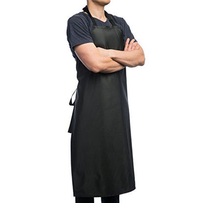 Picture of Waterproof Rubber Vinyl Apron Black - 40" Heavy Duty Model - Stay Dry When Dishwashing, Lab Work, Butcher, Dog Grooming, Cleaning Fish - Industrial Chemical Resistant Plastic
