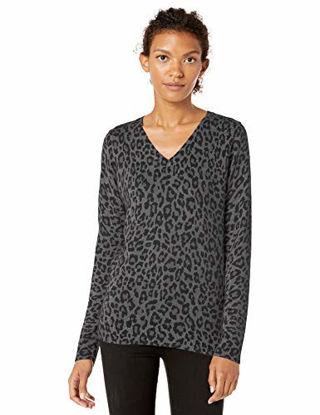 Picture of Amazon Essentials Women's Lightweight Long-Sleeve V-Neck Sweater, Grey Heather Animal Print, Medium