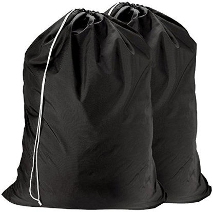 Picture of Nylon Laundry Bag - Locking Drawstring Closure and Machine Washable. These Large Bags Will Fit a Laundry Basket or Hamper and Strong Enough to Carry up to Three Loads of Clothes. (Black | 2-Pack)