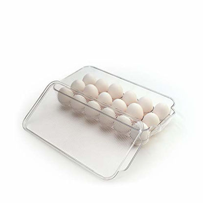 Picture of Totally Kitchen Plastic Egg Holder | BPA Free Fridge Organizer with Lid & Handles | Refrigerator Storage Container | 18 Egg Tray, Clear