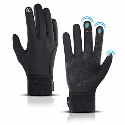 Picture of LERWAY Winter Warm Gloves, Thermal Black Warm Gloves for Men Women Waterproof Touchscreen Non-Slip Gloves for Driving, Cycling(M)