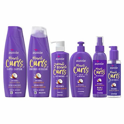 Picture of Aussie Aussie Miracle Curls Collection: Shampoo, Conditioner, Deep Conditioner, Spray Gel, Detangling Milk, and Oil Hair Treatment