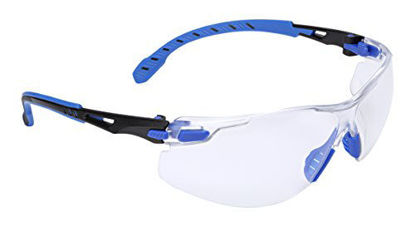 Picture of 3M Safety Glasses, Solus 1000 Series, ANSI Z87, Scotchgard Anti-Fog Clear Lens, Low Profile Blue/Black Frame