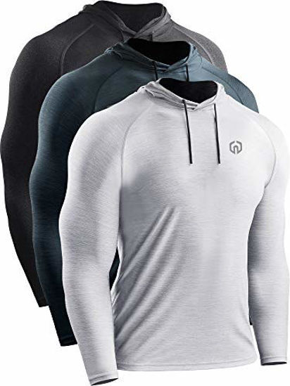 GetUSCart- Neleus Men's 3 Pack Dry Fit Running Shirt Long Sleeve Workout  Athletic Shirts with Hoods,5071 Dark Grey,Light Grey,Slate Grey,3XL